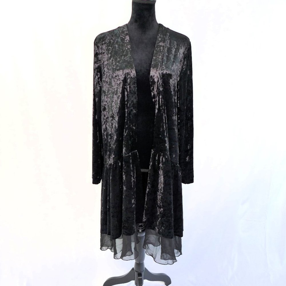Black crushed Velour duster jacket with chiffon hem LARGE NorthStyle - Picture 4 of 4